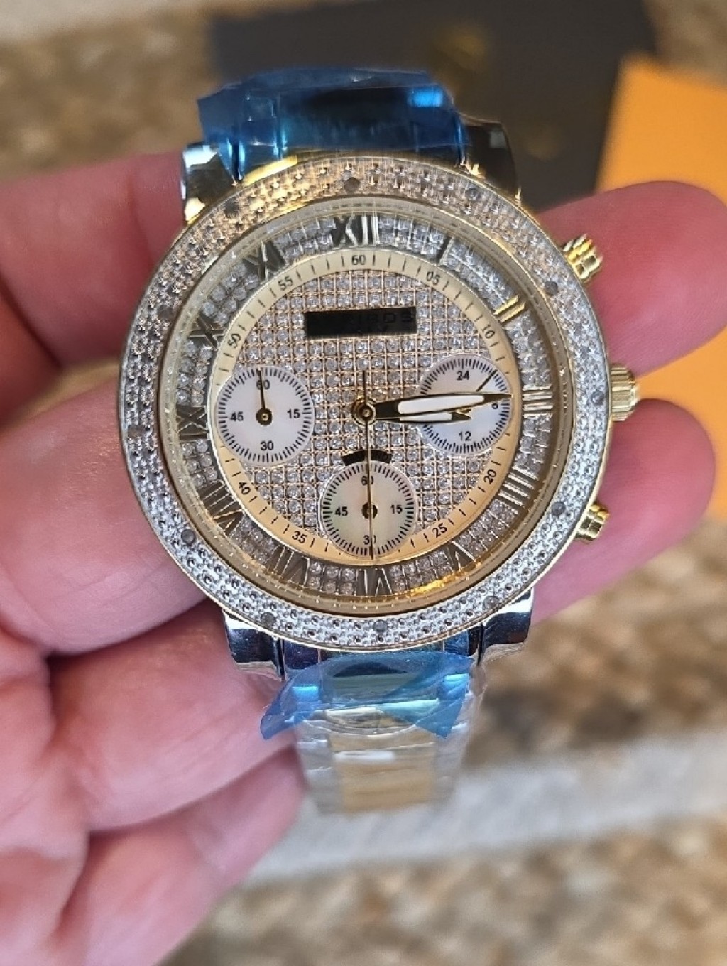 Akribos Xxiv Men's Gold And Silver Crystal Diamond Chronograph Accent Watch